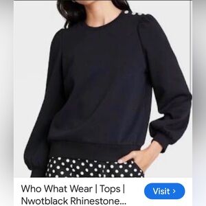 Who What Wear Black Puff-Sleeve Crewneck Sweatshirt